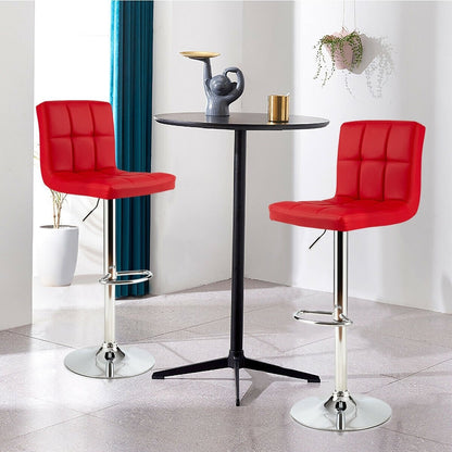 Set of 2 Square Swivel Adjustable PU Leather Bar Stools with Back and Footrest-Black