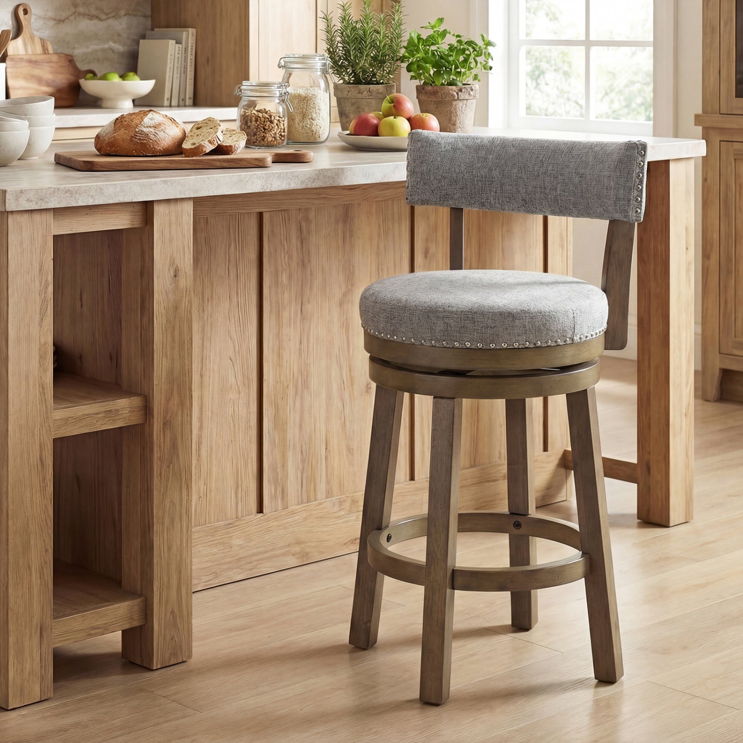 27/31 Inch Swivel Bar Stool with Upholstered Back Seat and Footrest-31 inches
