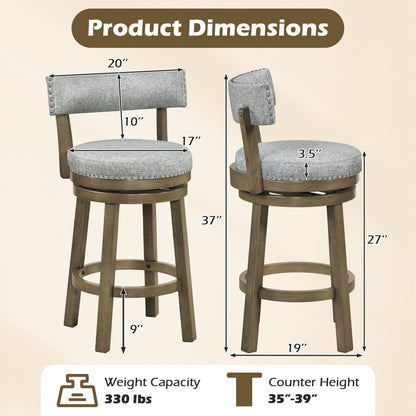 27/31 Inch Swivel Bar Stool with Upholstered Back Seat and Footrest-31 inches
