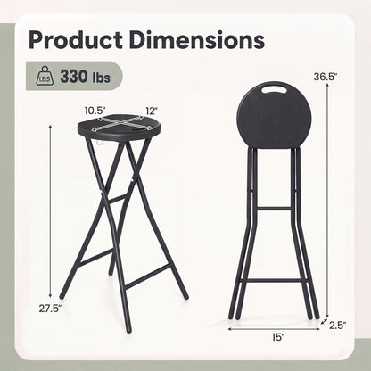 27.5" Folding Bar Stool with HDPE Seat & Carry Handle for Kitchen Bar Fishing-Black