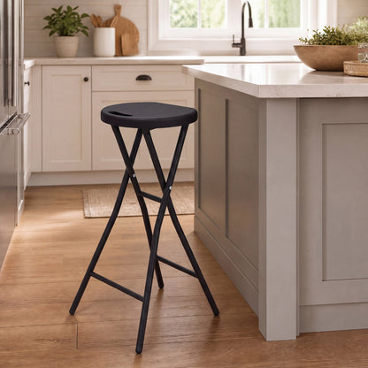 27.5" Folding Bar Stool with HDPE Seat & Carry Handle for Kitchen Bar Fishing-Black