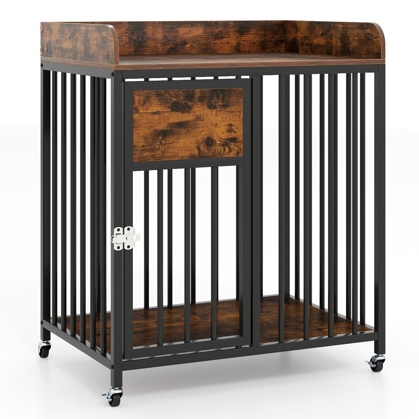 27.5 Inch Dog Crate Furniture with Wheels for Small Dogs and Puppies-Rustic Brown