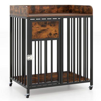 27.5 Inch Dog Crate Furniture with Wheels for Small Dogs and Puppies-Rustic Brown