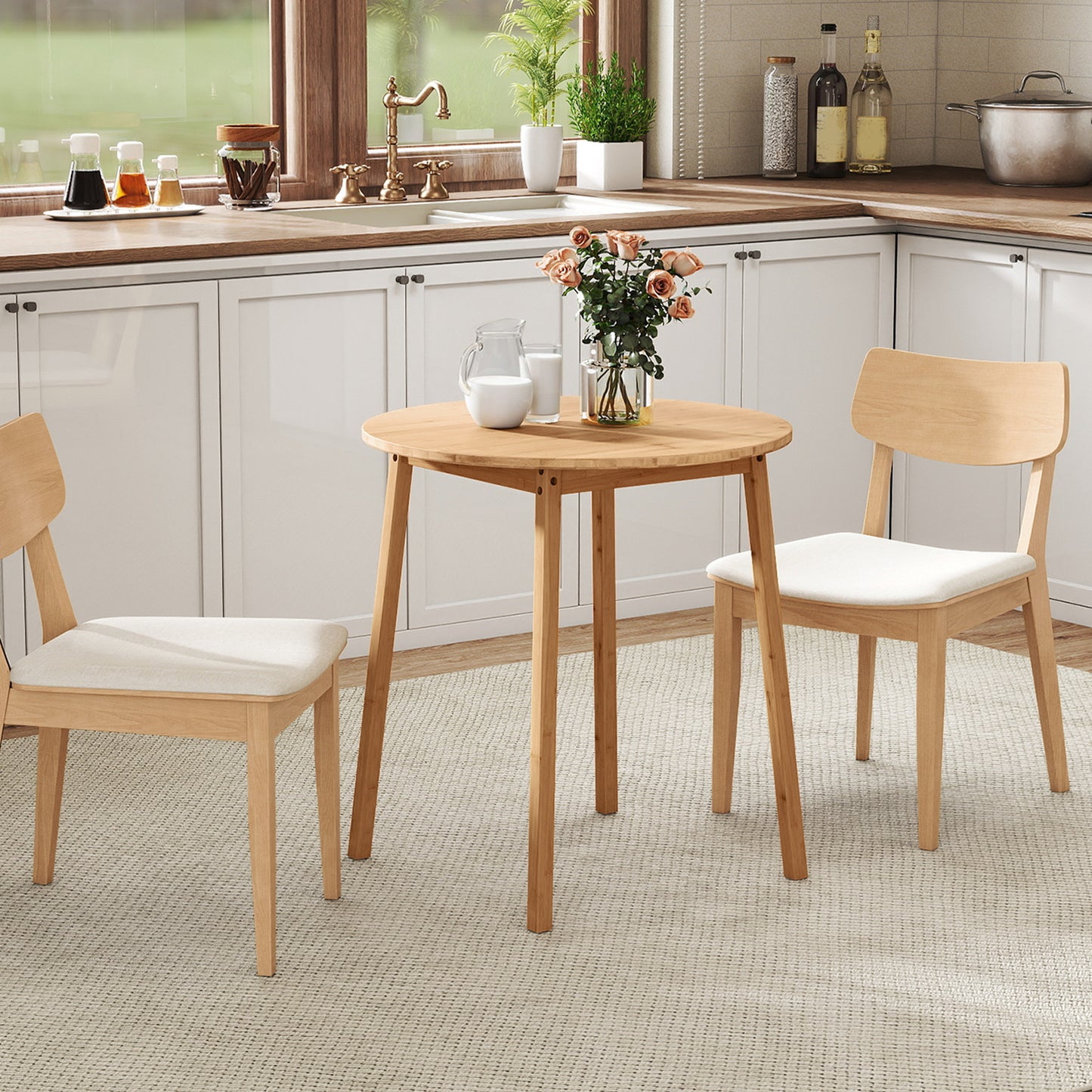 27.5 Inch Round Bamboo Dining Table for 2-4 Person-Natural