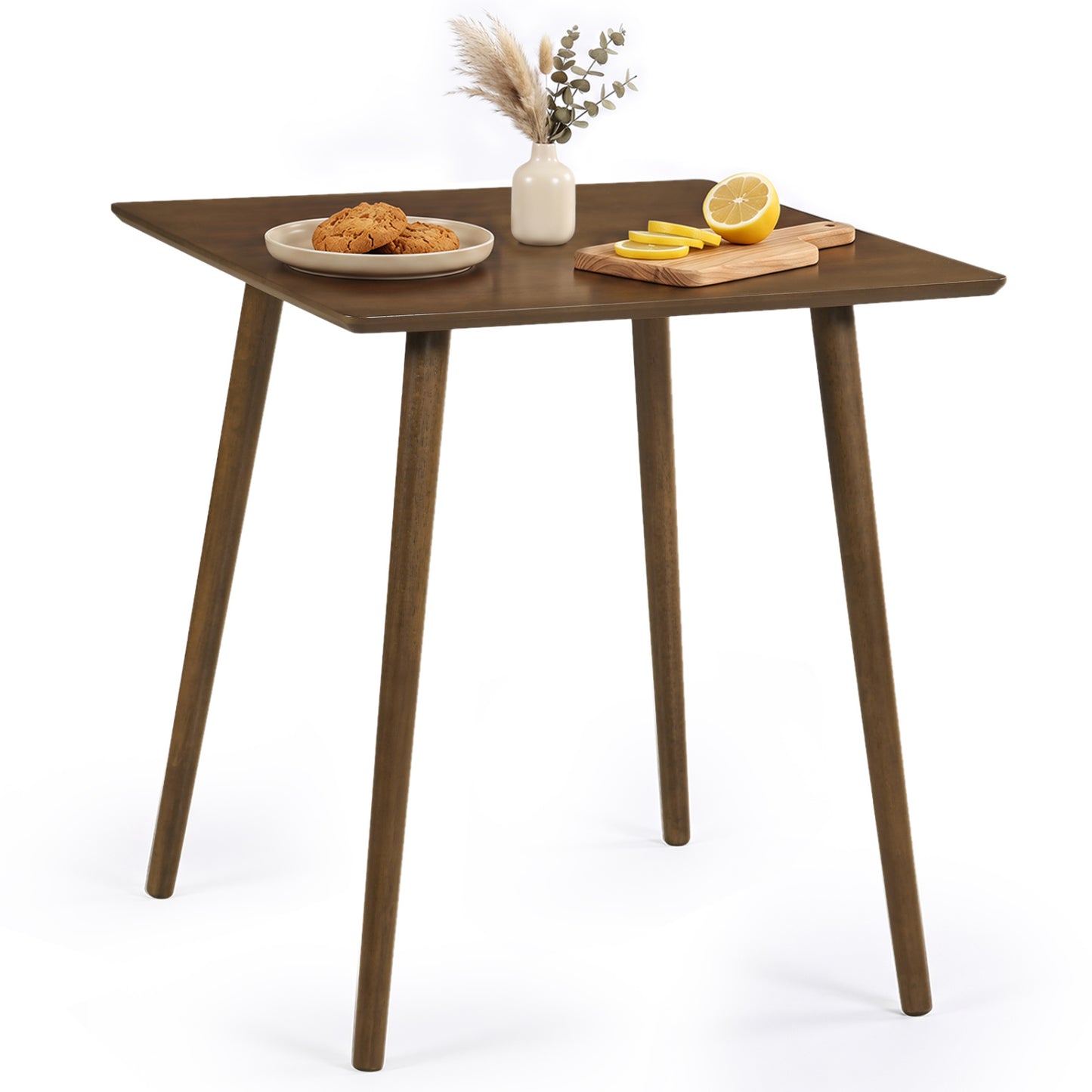 27.5 Inch Small Square Wooden Dining Table for 2-4 People Space-Saving Dining Room Table-Walnut