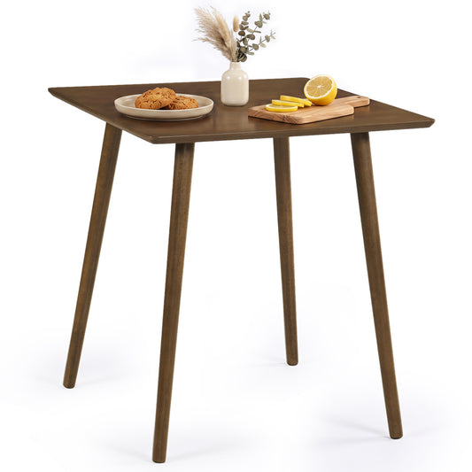 Small 27.5-inch square walnut wooden dining table for 2-4 people, space-saving kitchen and dining room furniture.