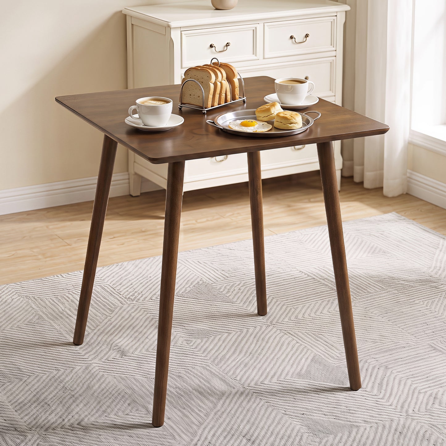 27.5 Inch Small Square Wooden Dining Table for 2-4 People Space-Saving Dining Room Table-Walnut