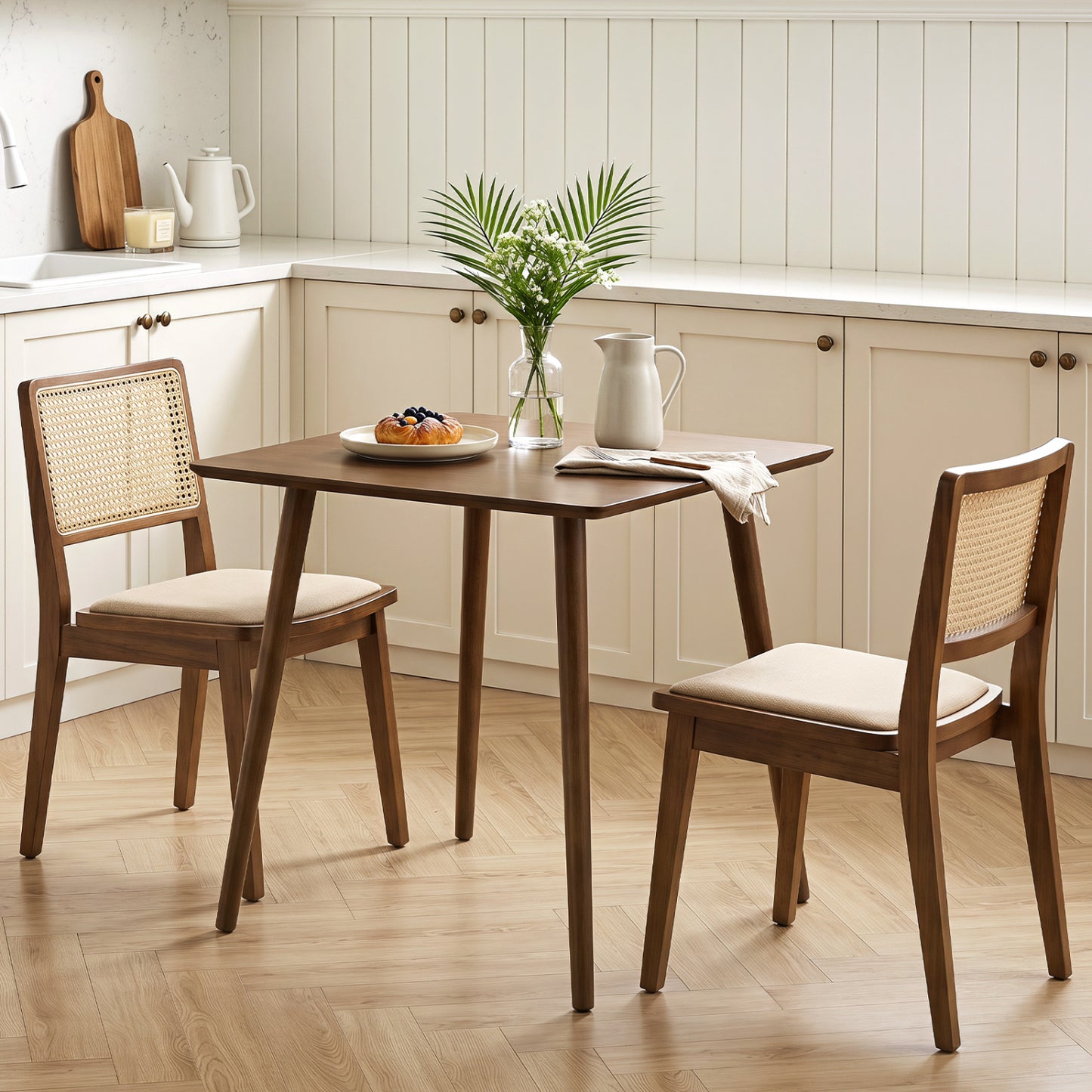 27.5 Inch Small Square Wooden Dining Table for 2-4 People Space-Saving Dining Room Table-Walnut