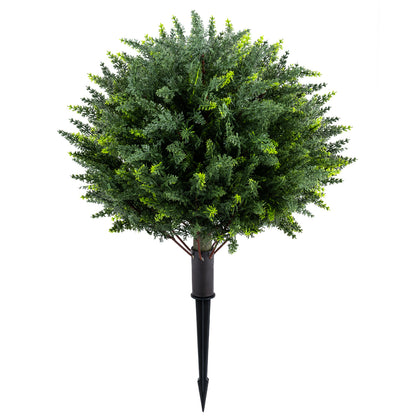 Set of two 27.5-inch artificial cypress topiary trees with ground spikes for home decor, faux plants by Wilsons Home Store