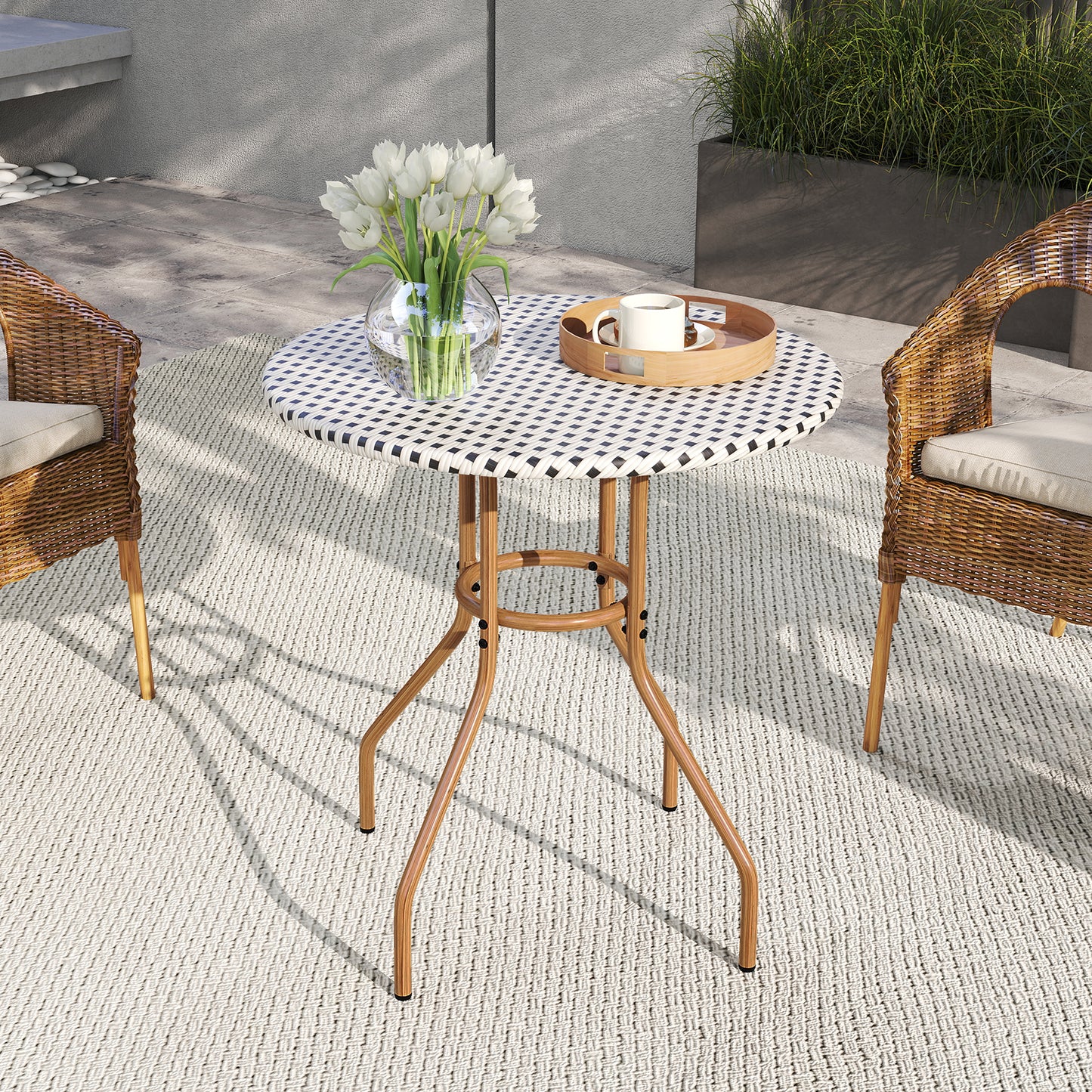 27.5 inch Outdoor Bistro Table with Heavy Duty Metal Frame and Adjustable Foot Pads-white