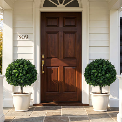 27" Artificial Boxwood Topiary Trees Set of 2 with Ground Spikes for Porch Patio
