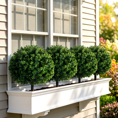 27" Artificial Boxwood Topiary Trees Set of 2 with Ground Spikes for Porch Patio