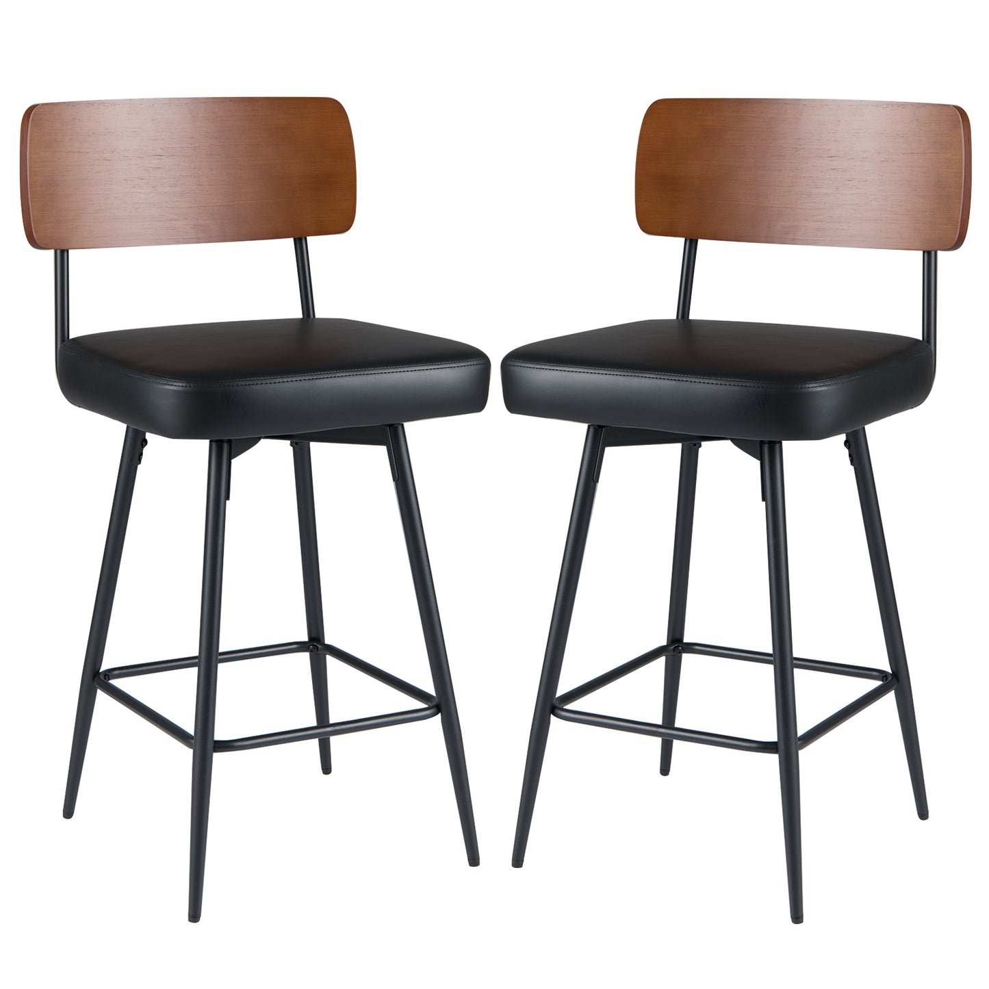27 Inch Padded Counter Barstools Set of 2 with Metal Legs-Black