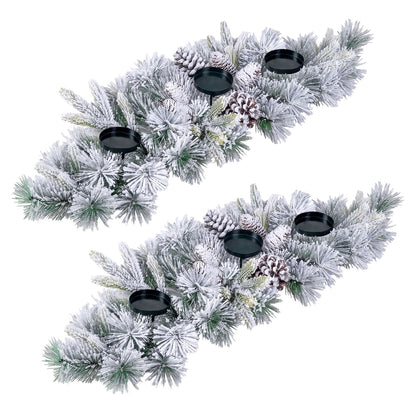 28" Foldable Christmas Centerpiece 3 Candle Holder Set of 1 with Pine Needles and 6 Natural Pine Cones