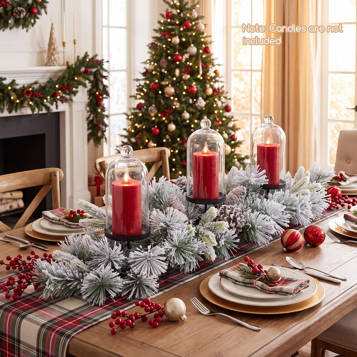 28" Foldable Christmas Centerpiece 3 Candle Holder Set of 1 with Pine Needles and 6 Natural Pine Cones