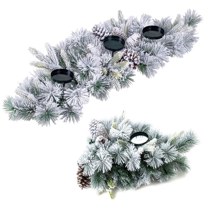 28" Foldable Christmas Centerpiece 3 Candle Holder Set of 1 with Pine Needles and 6 Natural Pine Cones