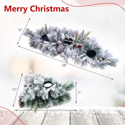 28" Foldable Christmas Centerpiece 3 Candle Holder Set of 1 with Pine Needles and 6 Natural Pine Cones
