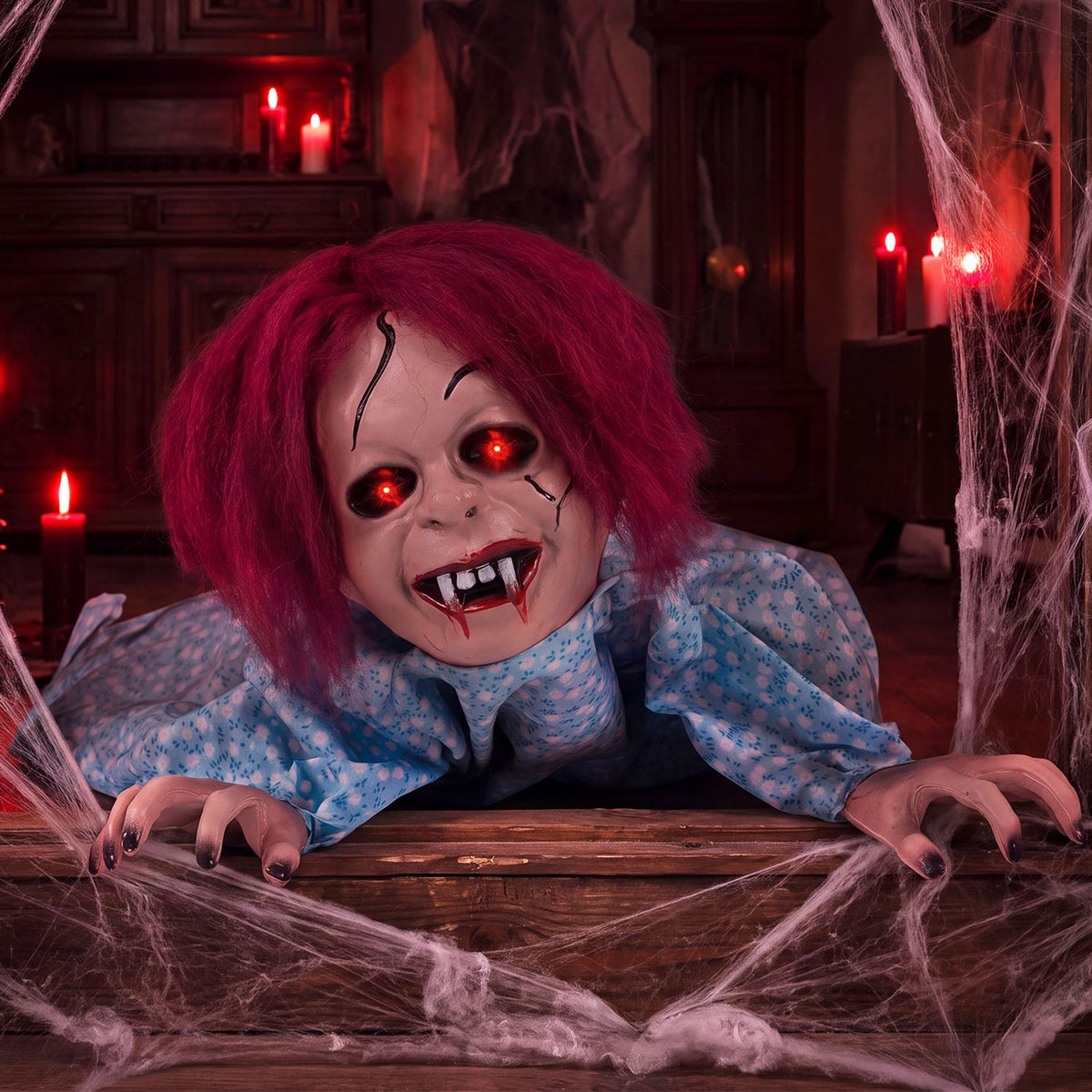 Spooky 28-inch Halloween Horrifying Crawling Girl decoration for haunted house or holiday decor.