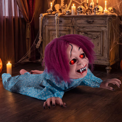 Creepy 28-inch Halloween Horrifying Crawling Girl decoration for spooky holiday decor, by Wilsons Home Store.