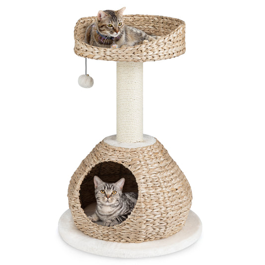 28 Inches Hand-Made Cat Tree Tower with Jump Platform-White