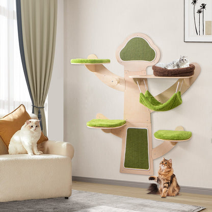 Wall-Mounted Cat Tower Cat Wall Shelves Furniture with Bed-Green