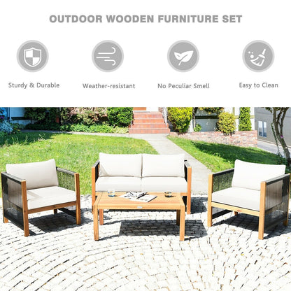 4 Pieces Acacia Wood Outdoor Patio Furniture Set