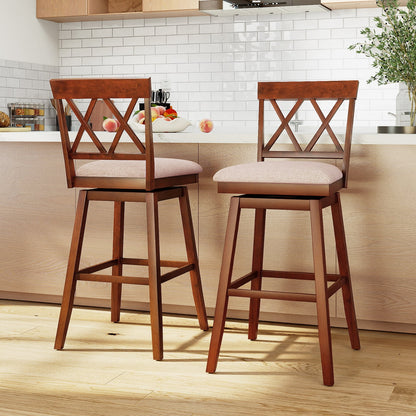 29 Inch Counter Height Barstools with Backrest and Upholstered Seat Cushion for Kitchen Dining Room-Oak
