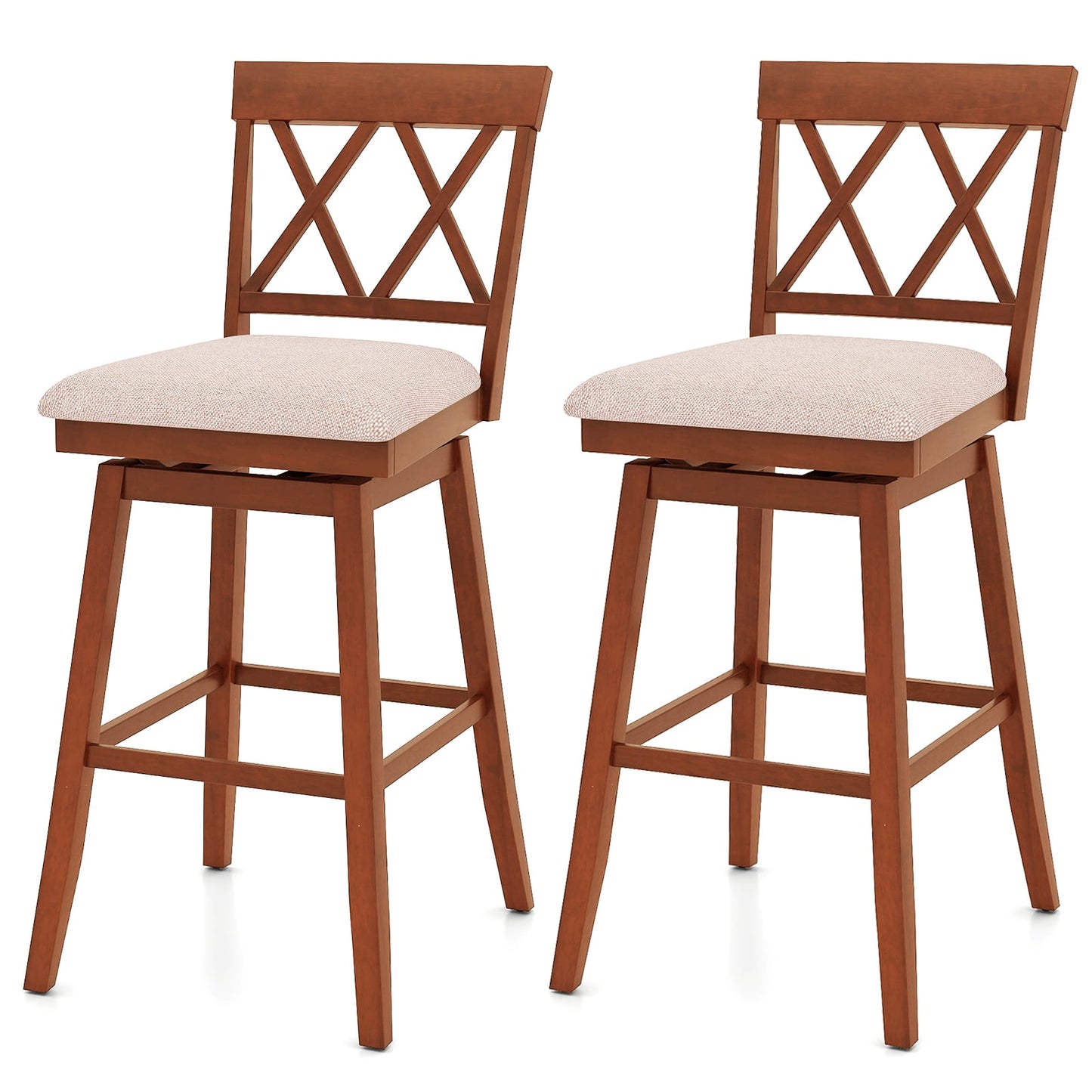 29 Inch Counter Height Barstools with Backrest and Upholstered Seat Cushion for Kitchen Dining Room-Oak