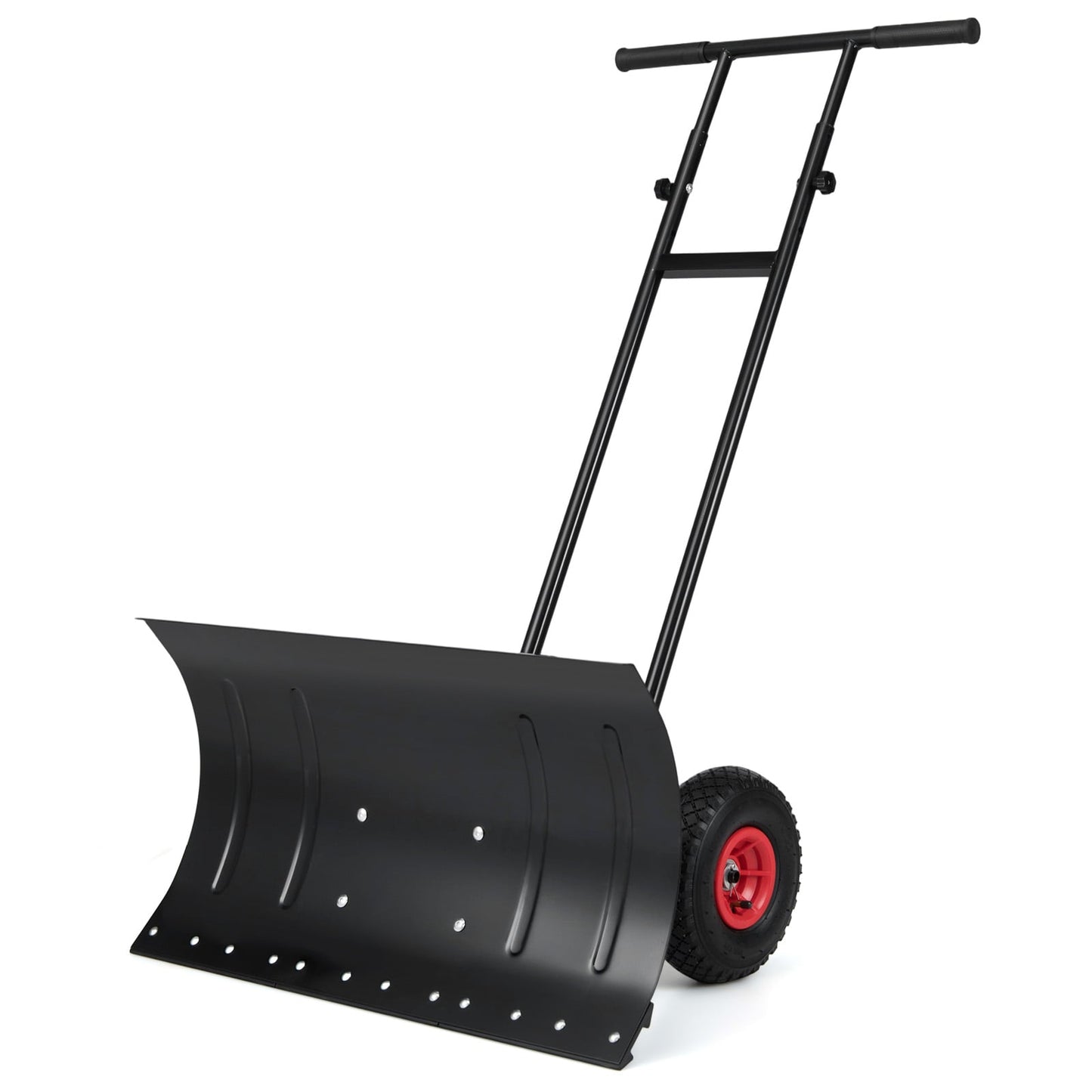 Black 29-inch heavy-duty snow pusher with wheels and adjustable handle, outdoor garden snow removal tool by Wilsons Home Store
