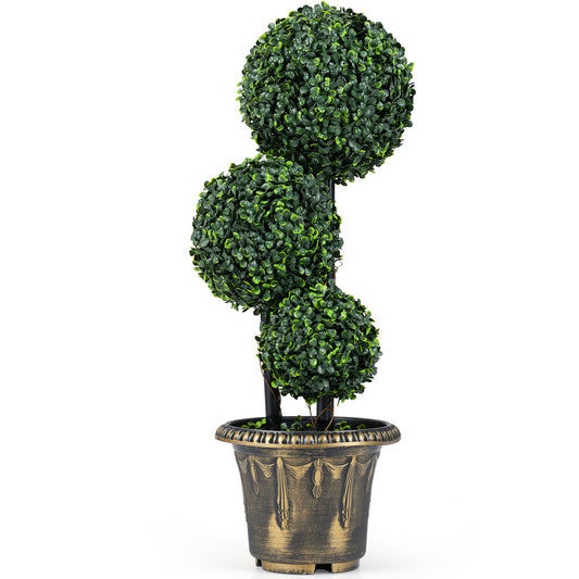 29 Inches Artificial Boxwood Topiary Tree Triple Ball Shrubs