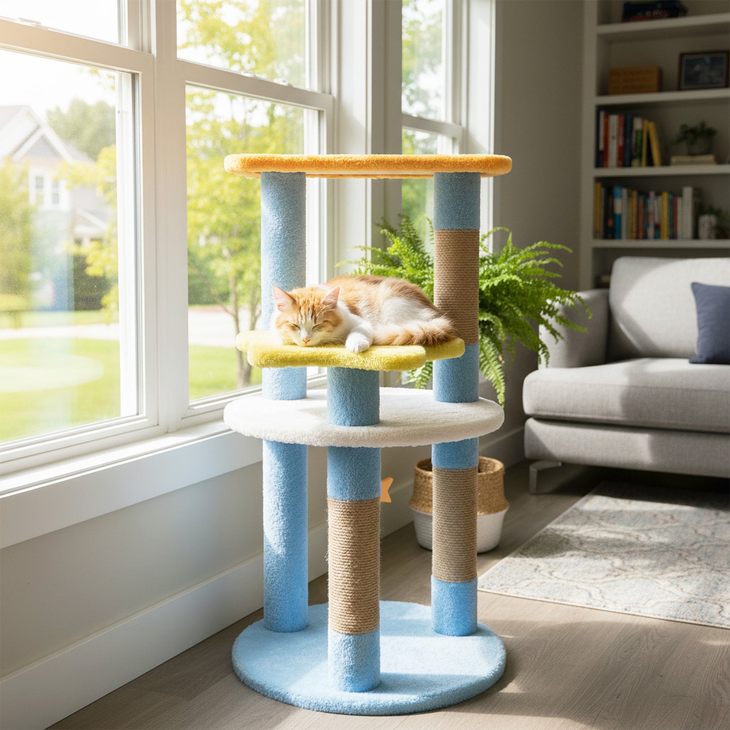 29 Inches Cute Modern Cat Tree with Star and Moon Shaped Platforms-Blue