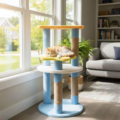29 Inches Cute Modern Cat Tree with Star and Moon Shaped Platforms-Blue
