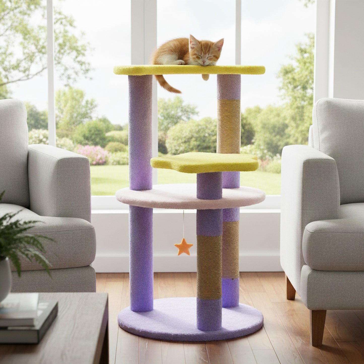 29 Inches Cute Modern Cat Tree with Star and Moon Shaped Platforms-Blue