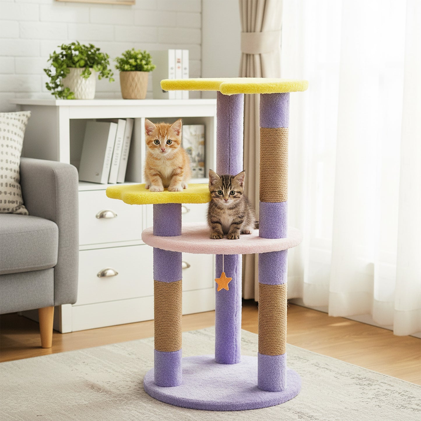29 Inches Cute Modern Cat Tree with Star and Moon Shaped Platforms-Blue