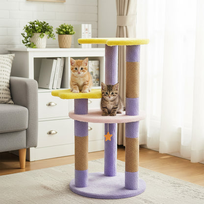 29 Inches Cute Modern Cat Tree with Star and Moon Shaped Platforms-Blue