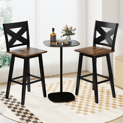 29" Rubberwood Swivel Barstools Set of 2 with Backrest and Large Seat-Black