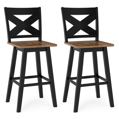 29" Rubberwood Swivel Barstools Set of 2 with Backrest and Large Seat-Black