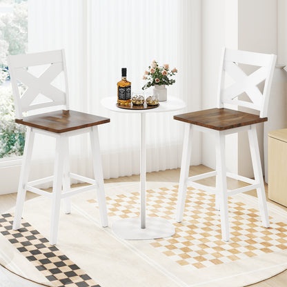 29" Rubberwood Swivel Barstools Set of 2 with Backrest and Large Seat-Black