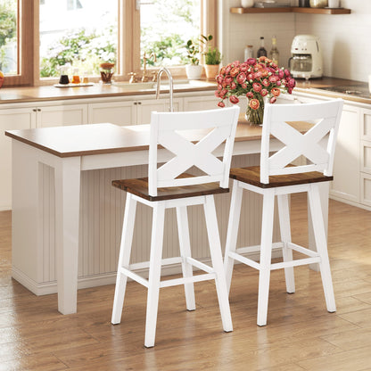 29" Rubberwood Swivel Barstools Set of 2 with Backrest and Large Seat-Black