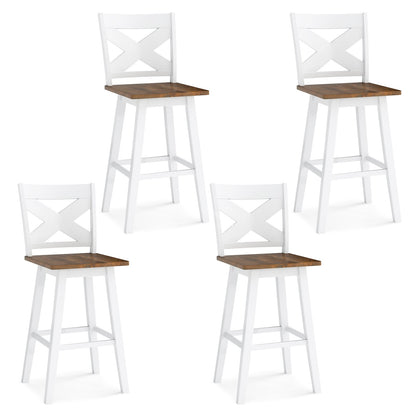 29" Rubberwood Swivel Barstools Set of 4 with Backrest and Large Seat-Black