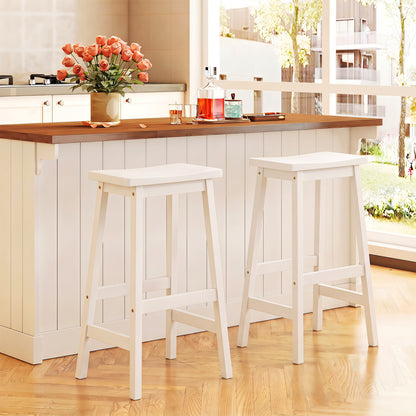 29" Set of 2 Saddle-Seat Counter Height Stools with Curved Seat and Footrests-Beige
