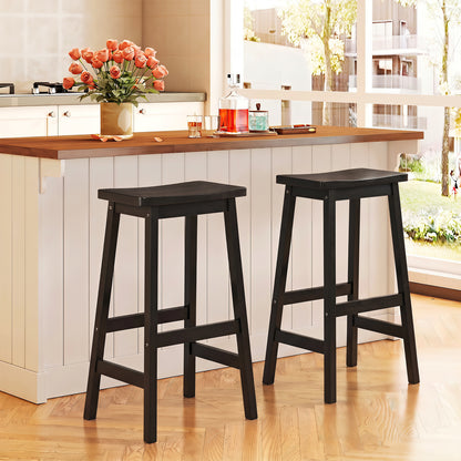 29" Set of 2 Saddle-Seat Counter Height Stools with Curved Seat and Footrests-Beige