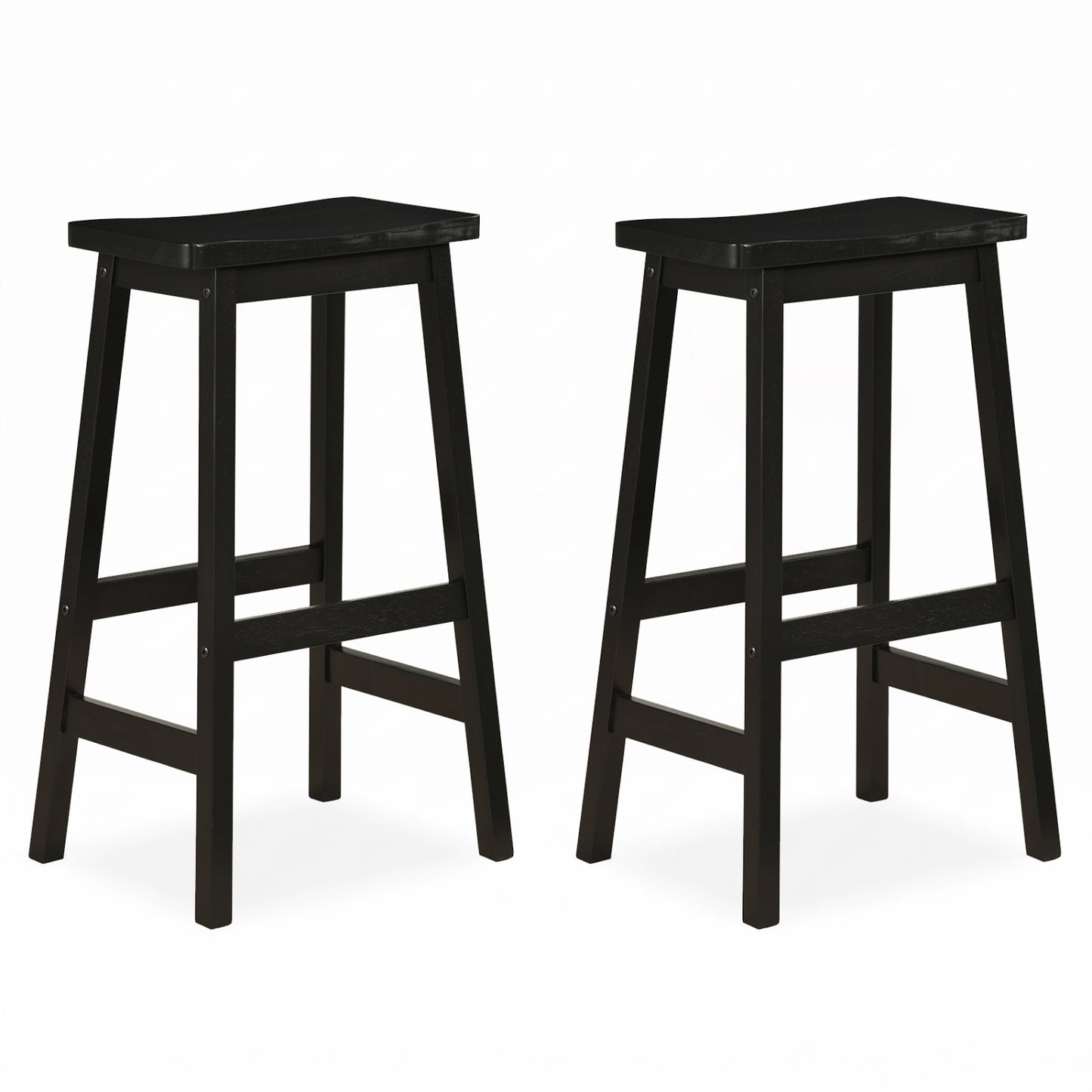 29" Set of 2 Saddle-Seat Counter Height Stools with Curved Seat and Footrests-Beige