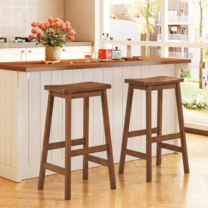29" Set of 2 Saddle-Seat Counter Height Stools with Curved Seat and Footrests-Beige