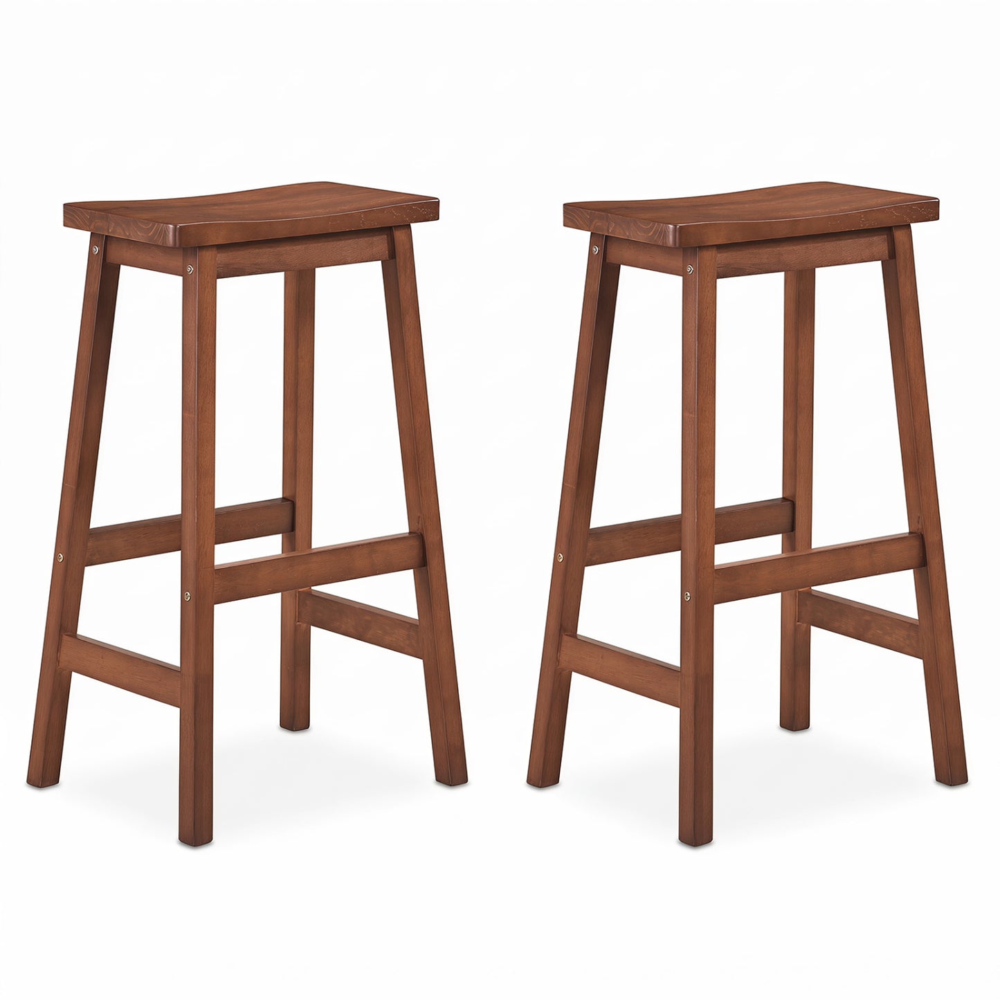 29" Set of 2 Saddle-Seat Counter Height Stools with Curved Seat and Footrests-Beige
