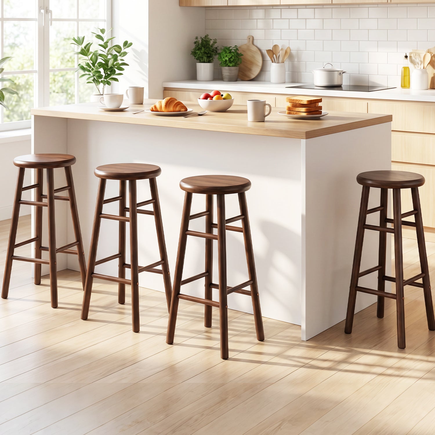 Set of two 29-inch gray swivel bar stools with footrests and crossbars, perfect for kitchen and dining areas.