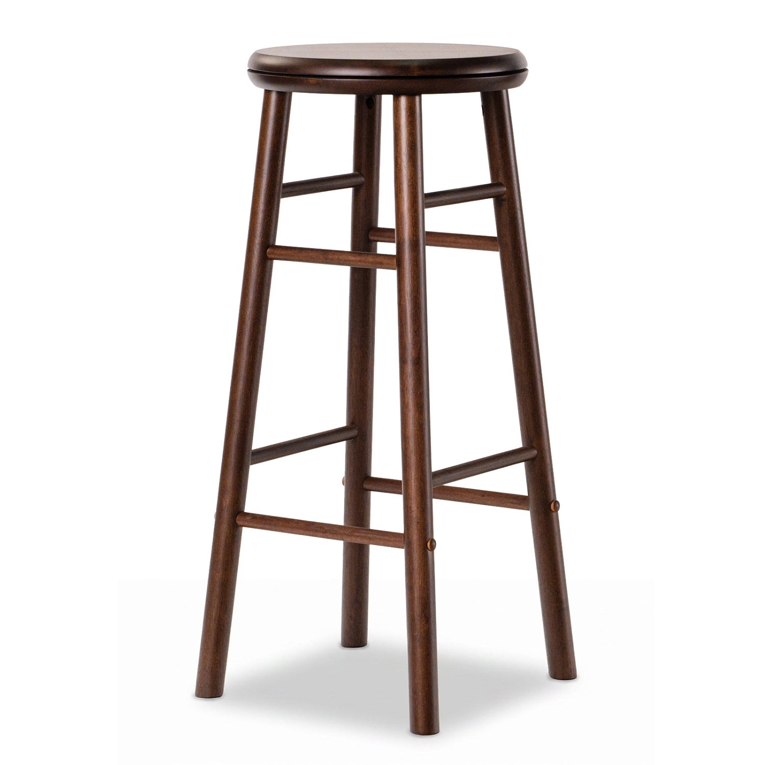 Pair of 29-inch gray swivel bar stools with footrests and crossbars, ideal for kitchen or dining area seating.