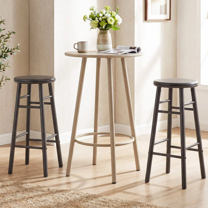 Set of 2 gray 29-inch swivel bar stools with footrests and crossbars, featuring modern design for kitchen and dining areas.