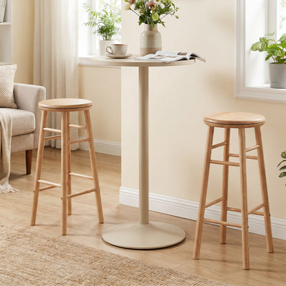 Set of two 29-inch gray swivel bar stools with footrests and crossbars, ideal for kitchen or dining area.