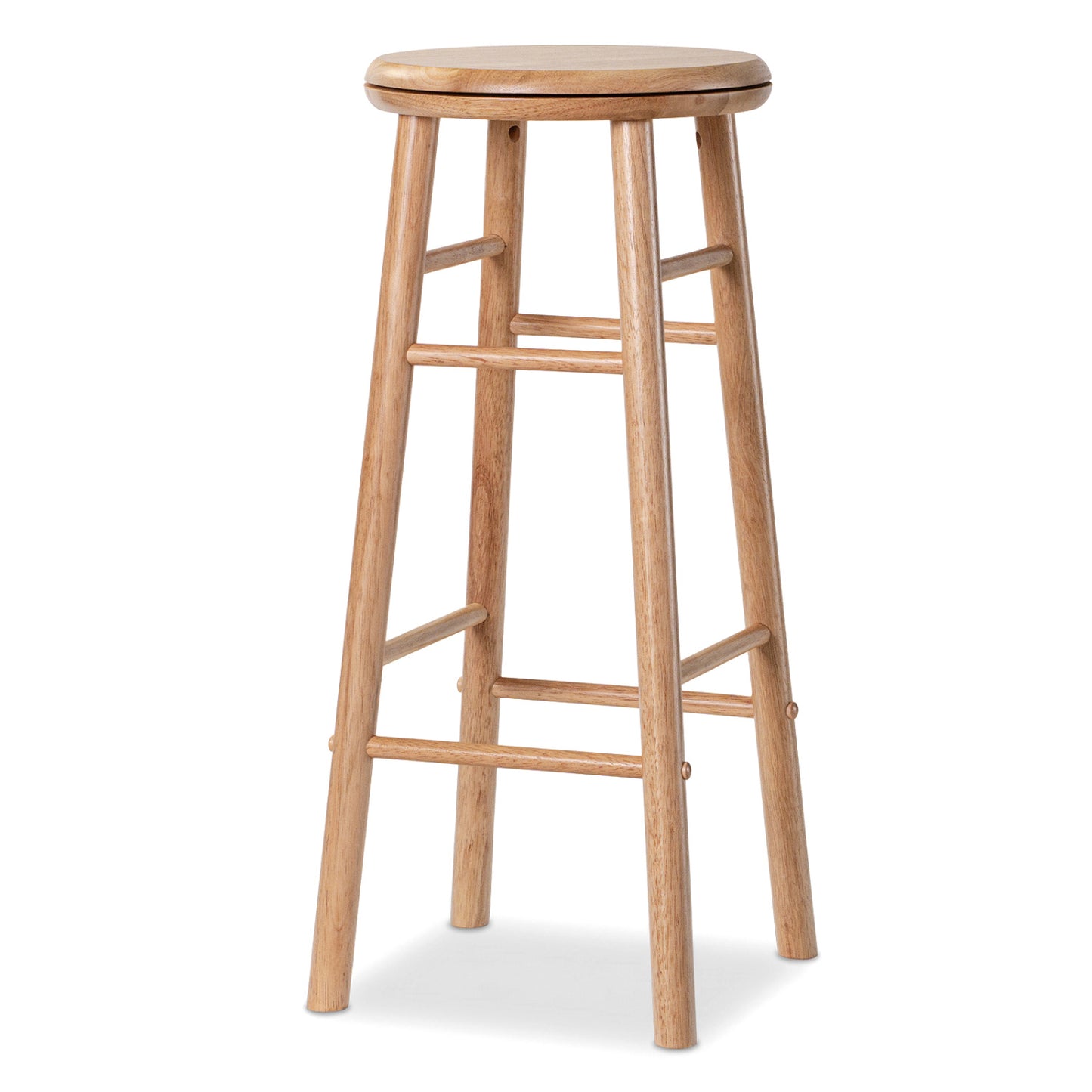 Set of 2 gray 29-inch swivel bar stools with footrests and crossbars, designed for kitchen and dining areas.